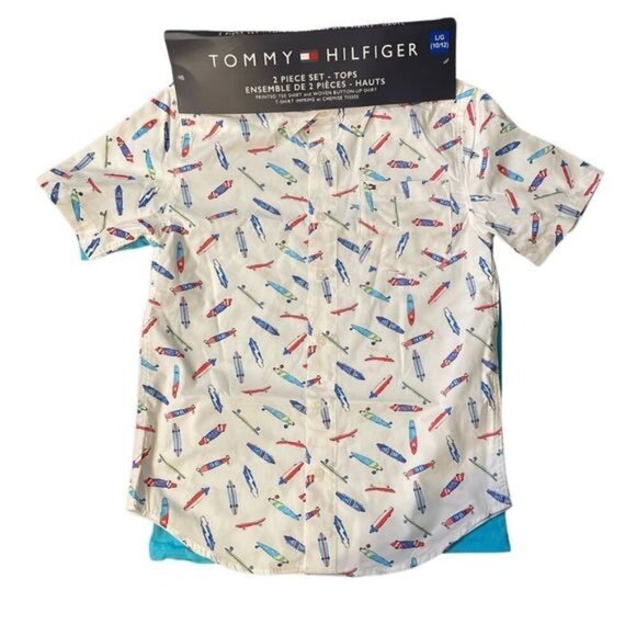 NWT Tommy Hilfiger T-Shirt & Button Up 10/12 - Picture 1 of 3